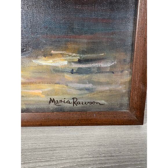 Vintage Original Oil Painting by Maria Rawson – Elderly Woman on Bench – Framed - Picture 3 of 4